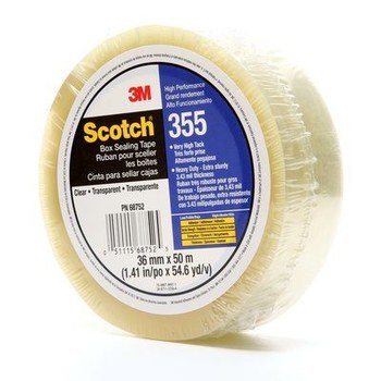 3M Scotch 355 Clear Box Sealing Tape - 36 mm Width x 50 m Length - 3.4 mil Thick - 68752