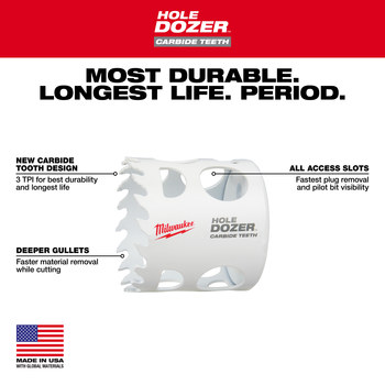 Milwaukee HOLE DOZER Hole Saw 49-56-0807 - 3 TPI - 1 1/16 in Diameter - Carbide Tipped
