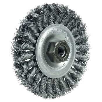 Weiler 13100 Wheel Brush - 4 in Dia - Knotted - Standard Twist Steel Bristle