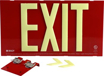 Picture of Brady Bradyglo B-555 Aluminum / Steel Rectangle Red English Exit Sign part number 145498 (Main product image)