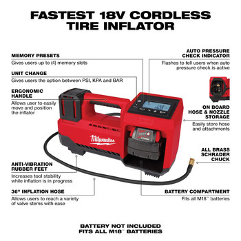 Milwaukee M18 Inflator 2848-20 - 150 psi Max