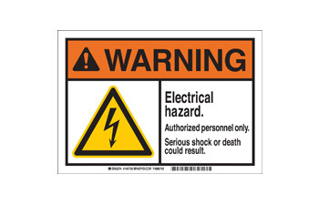 Picture of Brady B-869 Encapsulated Plastic Rectangle White English Electrical Safety Sign part number 145738 (Main product image)