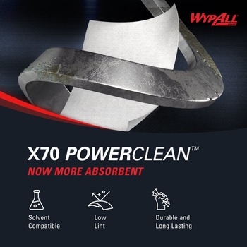 Kimberly-Clark Wypall PowerClean X70 Wiper 83561, Hydroknit, - 9.75 in x 13 in - White