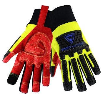 Picture of West Chester R2 Safety Rigger 87811 Yellow/Red Medium Fleece/Leather Synthetic Cold Condition Gloves (Main product image)