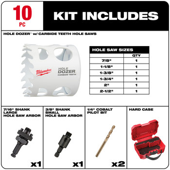 Milwaukee HOLE DOZER Electrician's Hole Saw Kit 49-22-3084 - 3 TPI - Carbide Tipped