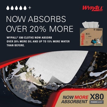 Kimberly-Clark Wypall PowerClean X80 Wiper 41044, Hydroknit, - 12.5 in x 16.8 in - White