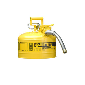 Picture of Justrite Accuflow Yellow Steel Leak-Proof, Pressure-Relief Vent, Self-Closing 2 1/2 gal Safety Can (Main product image)