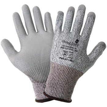 Global Glove Samurai PUG-611 Salt & Pepper XL HDPE Cut-Resistant Gloves - ANSI A4 Cut Resistance - Polyurethane Palm & Fingers Coating - PUG-611-10(XL)