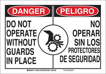 Picture of Brady B-555 Aluminum Rectangle White English / Spanish Equipment Safety Sign part number 125187 (Main product image)