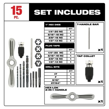 Milwaukee Hex-LOK Tap & Die Set 49-22-5602 - Black Oxide - High Carbon Steel