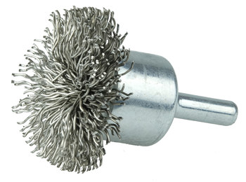 Weiler Stainless Steel Cup Brush - Unthreaded Stem Attachment - 1-1/2 in Diameter - 0.020 in Bristle Diameter - 10047