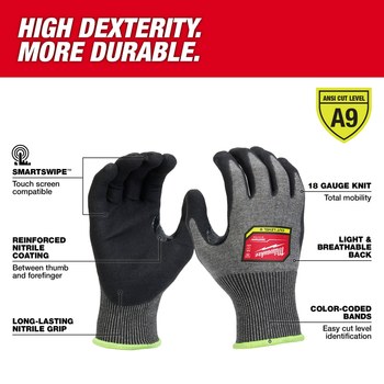 Milwaukee SMARTSWIPE Gray/Black Medium HPPE Cut-Resistant Glove - ANSI Cut Level 9 Cut Resistance - 48-73-7031