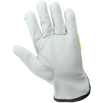 Global Glove 3100GHV HV Yellow/Green Large Goatskin Leather Driver's Gloves - 3100GHV-9(L)