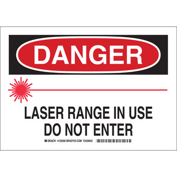Picture of Brady B-555 Aluminum Rectangle White English Laser Hazard Sign part number 129267 (Main product image)