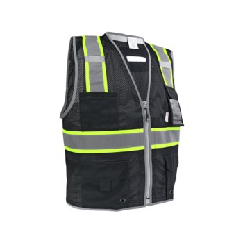 Global Glove FrogWear HV High-Visibility Surveyor's Vest GLO-067K-LG - Size Large - Black & High-Visibility Yellow/Green - GLO-067K LG