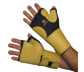 Picture of Impacto 706-20 Black/Yellow Medium Grain Leather/Nylon/Spandex Fingerless Work Glove (Main product image)