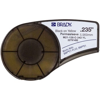 Brady PermaSleeve M21-125-C-342-YL Die-Cut Printer Sleeve - 0.235 in x 0.235 in - Polyolefin - Black on Yellow - B-342 - 93061