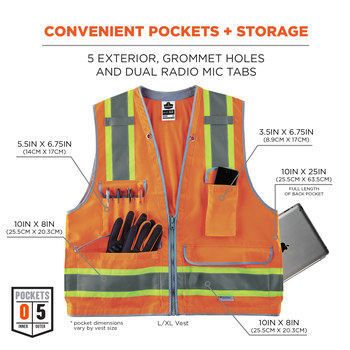 Ergodyne Glowear High-Visibility Vest 8254HDZ 21455 - Size Large/XL - High-Visibility Orange