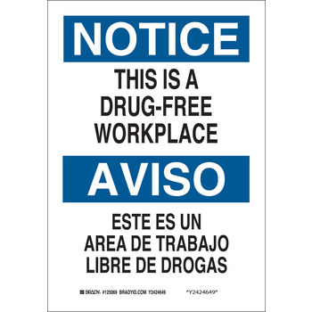 Picture of Brady B-302 Polyester Rectangle White English / Spanish Drug Free Environment Sign part number 125072 (Main product image)