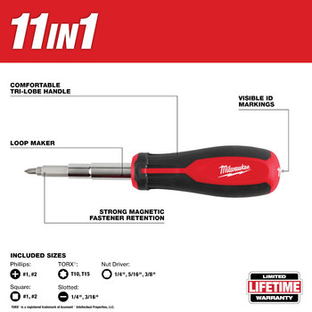 Milwaukee 48-22-2914 11-in-1 Multi-Bit Screwdriver - 8 in - 84640