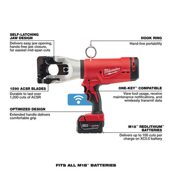 Milwaukee M18 FORCE LOGIC M18 REDLITHIUM Battery Cable Cutter, 2672-21