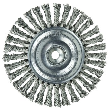 Weiler Roughneck 13135 Wheel Brush - 4 in Dia - Knotted - Stringer Bead Stainless Steel Bristle