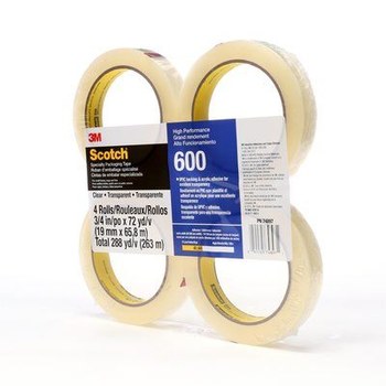 3M Scotch 600 Clear Box Sealing Tape - 3/4 in Width x 72 yd Length - 2.3 mil Thick - 74897