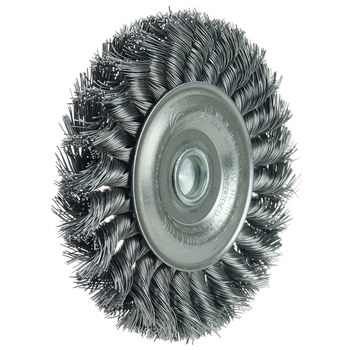 Weiler 17689 Wheel Brush - 4 in Dia - Knotted - Standard Twist Steel Bristle