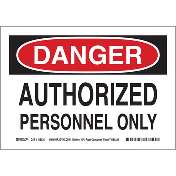 Picture of Brady B-558 Recycled Film Rectangle White English Restricted Area Sign part number 118156 (Main product image)