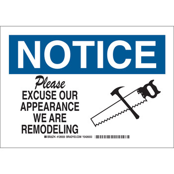 Picture of Brady B-401 Polystyrene Rectangle White English Remodeling Notice Sign part number 126931 (Main product image)