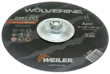 Weiler Wolverine Cutoff Wheel 56423 - Type 27 - Depressed Center Wheel - 9 in - Aluminum Oxide - 24 - T