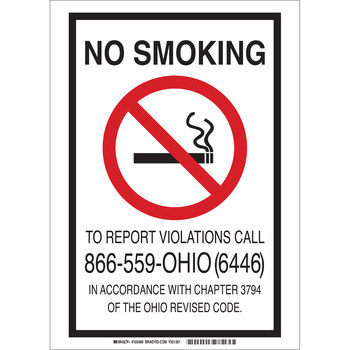 Picture of Brady B-401 High Impact Polystyrene Rectangle White English No Smoking Sign part number 103492 (Main product image)