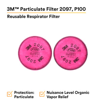 3M 2097 P100 Reusable Respirator Filter - Bayonet Connection - 4.3 in Width - 4.3 in Height