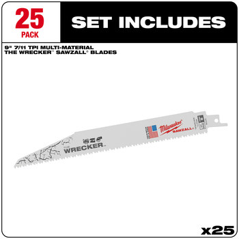 Milwaukee SAWZALL WRECKER Reciprocating Saw Blade 48-00-8706 - 8 TPI - 1 in Width x 0.062 in Thick - High Speed Steel
