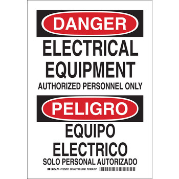 Picture of Brady B-401 Polystyrene Rectangle White English / Spanish Electrical Safety Sign part number 125206 (Main product image)