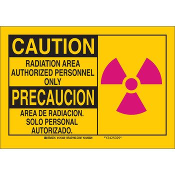 Picture of Brady B-555 Aluminum Rectangle Yellow English / Spanish Radiation Hazard Sign part number 125430 (Main product image)