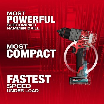 Milwaukee M12 FUEL Hammer Drill/Driver Kit 3404-22 - 1/2 in Chuck - 2.6 lb - M12 REDLITHIUM Battery