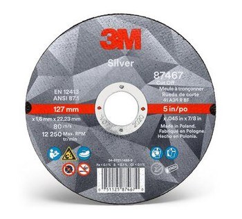 3M Silver Ceramic Cutoff Wheel - 5 in Diameter - 87467
