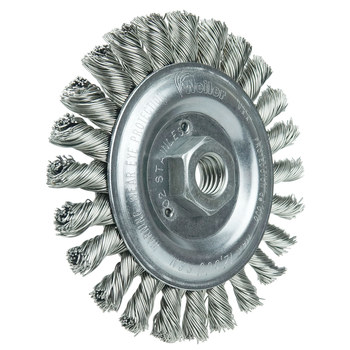 Weiler Roughneck 09866 Wheel Brush - 5 in Dia - Knotted - Stringer Bead Stainless Steel Bristle