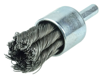 Weiler Wolverine Steel Cup Brush - Unthreaded Stem Attachment - 3/4 in Diameter - 0.014 in Bristle Diameter - 36286