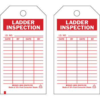 Picture of Brady Red on White Metal Grommet, Self-Laminating, Write-On Polyester Ladder 86555 Ladder Tag (Main product image)
