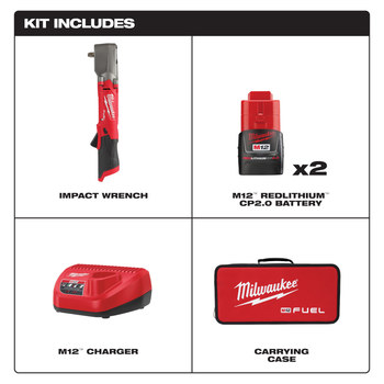 Milwaukee M12 FUEL Impact Wrench Kit 2564-22 - M12 REDLITHIUM Battery - 220 ft/lb Max