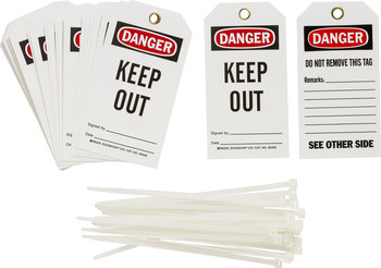 Picture of Brady Black / Red on White Metal Grommet, Self-Laminating Polyester 65355 Equipment Safety Tag (Main product image)