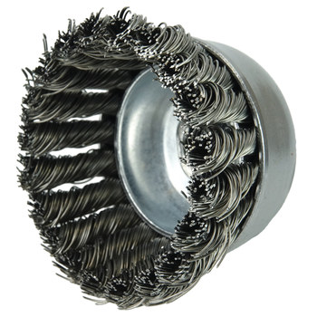 Weiler Steel Cup Brush - Threaded Arbor Attachment - 2-3/4 in Diameter - M10 x 1.50 Center Hole - 0.014 in Bristle Diameter - Brush Style: Single Row - 13016