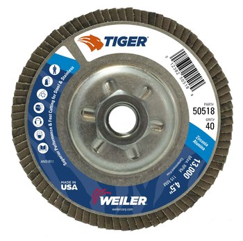 Weiler Tiger Type 29 Flap Disc 50518, Zirconium, 4-1/2 in