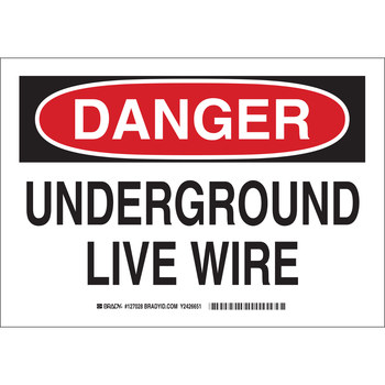 Picture of Brady B-555 Aluminum Rectangle White English Buried Cable or Line Sign part number 127026 (Main product image)