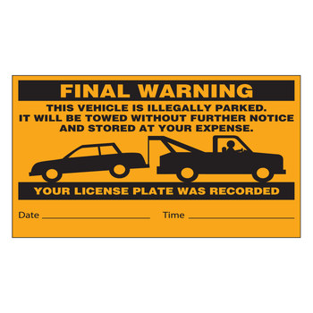 Brady 103662 Parking Violation Label, 8 in x 4 1/2 in, Paper