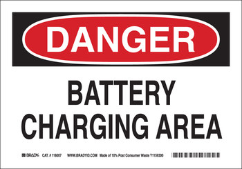 Picture of Brady B-563 High Density Polypropylene Rectangle White English Battery Room Sign part number 116171 (Main product image)