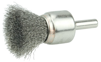 Weiler Stainless Steel Cup Brush - Unthreaded Stem Attachment - 3/4 in Diameter - 0.006 in Bristle Diameter - Cup Material: Nickle-Plated - 10374