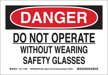 Picture of Brady B-563 High Density Polypropylene Rectangle White English Equipment Safety Sign part number 116112 (Main product image)